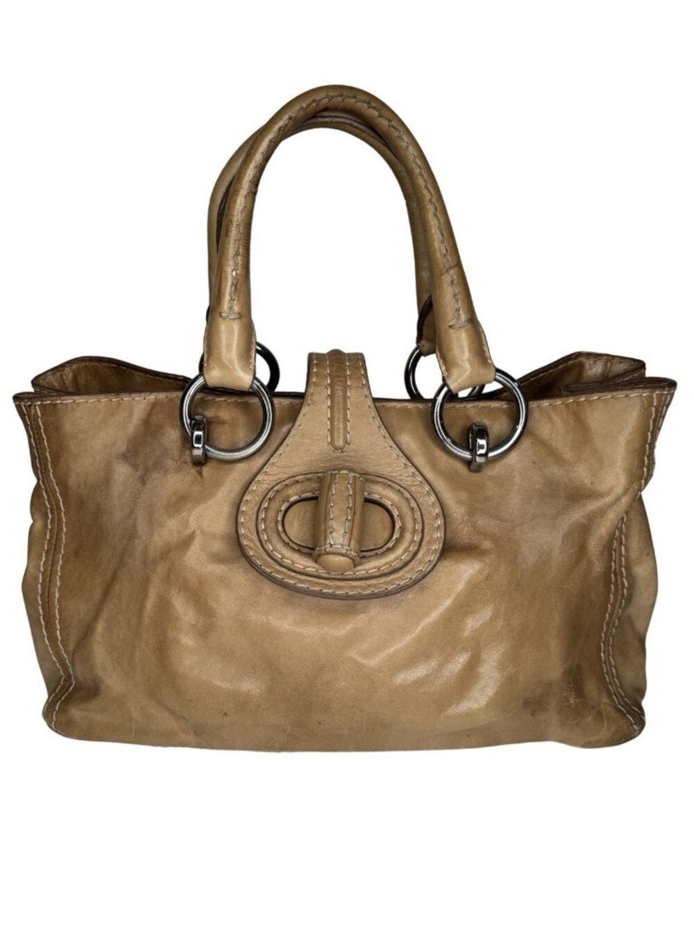 vintage Prada Vitello Shine Turn-Lock bag tan beige calf leather